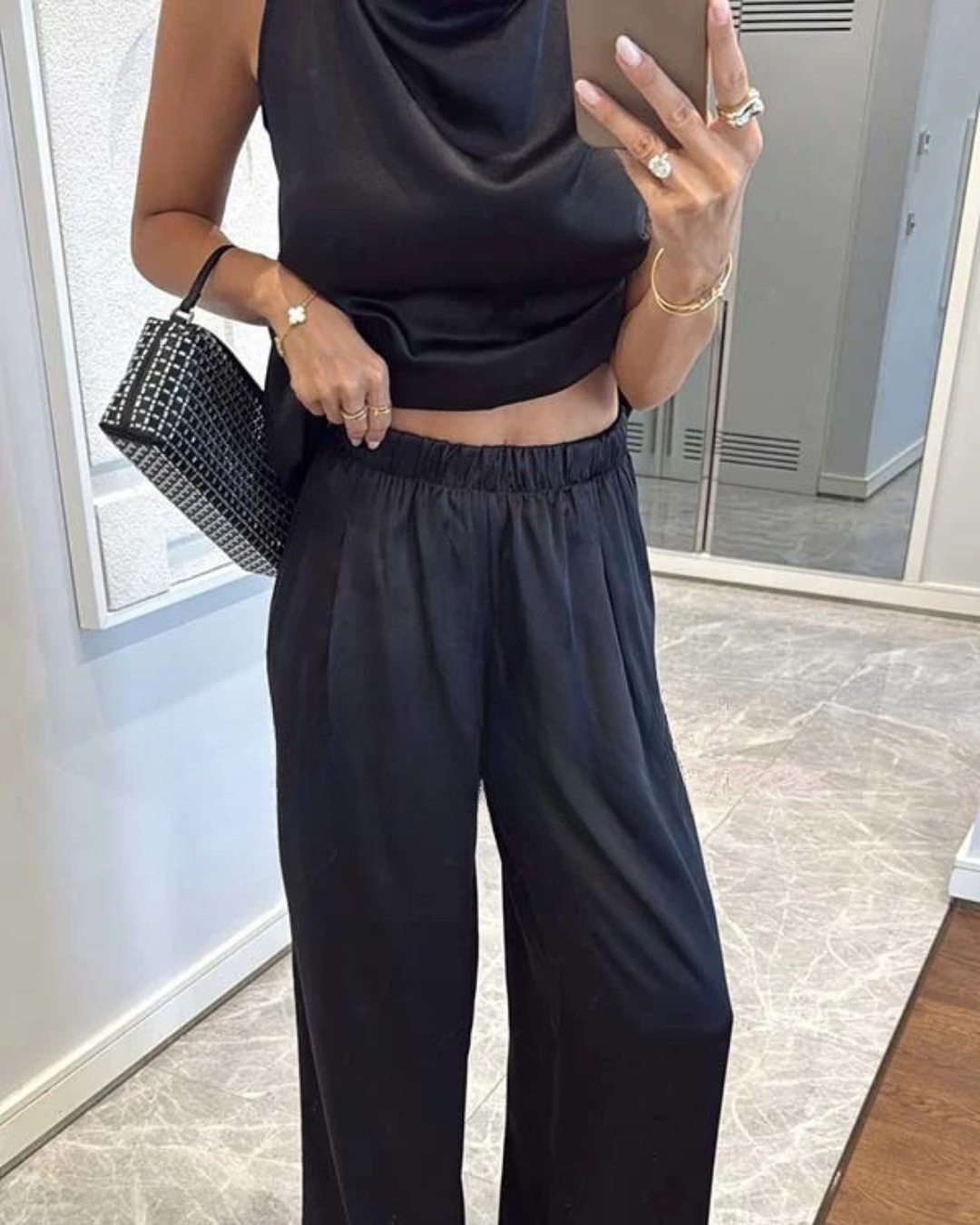 Talia | Elegant Satin Top And Pants Set