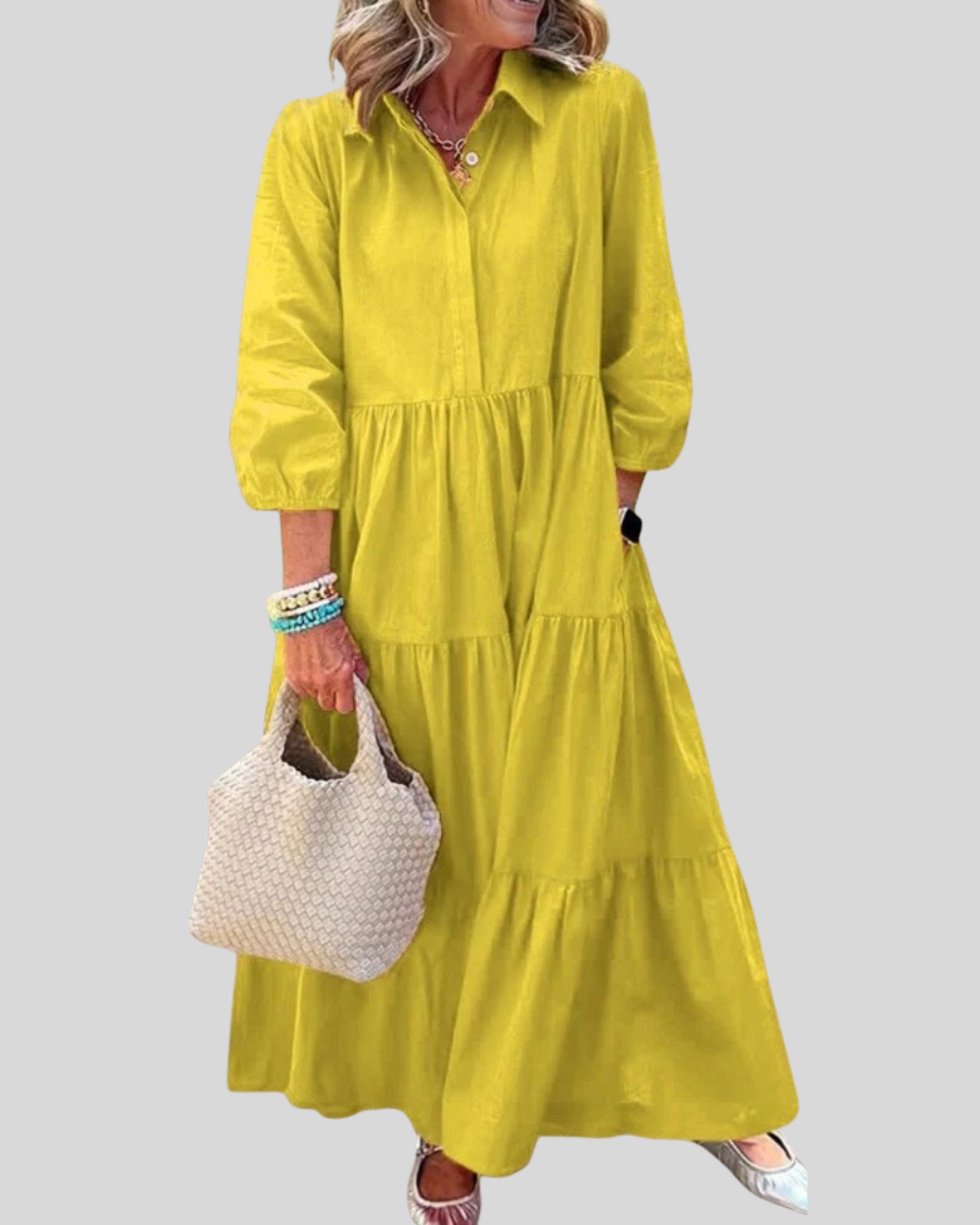 Talia | Button-Up Tiered Maxi Dress With Pockets