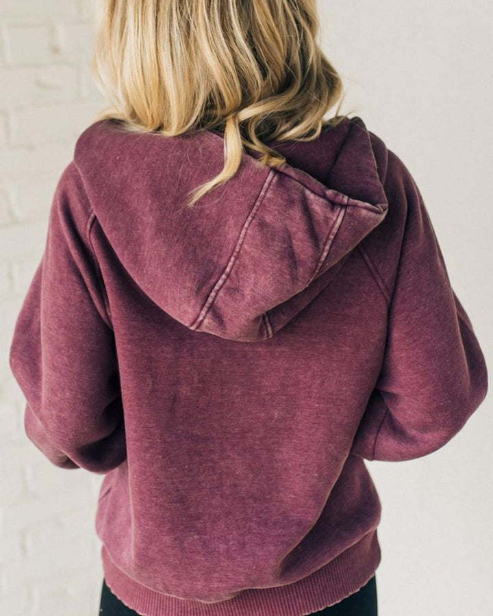 Talia | Zip Henley Acid Wash Fleece Hoodie