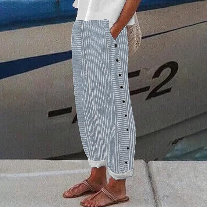 Talia | Vienna Striped Button-Accent Pants