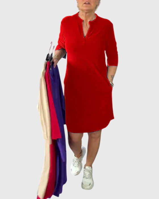 Talia | Solid V-Neck Dress