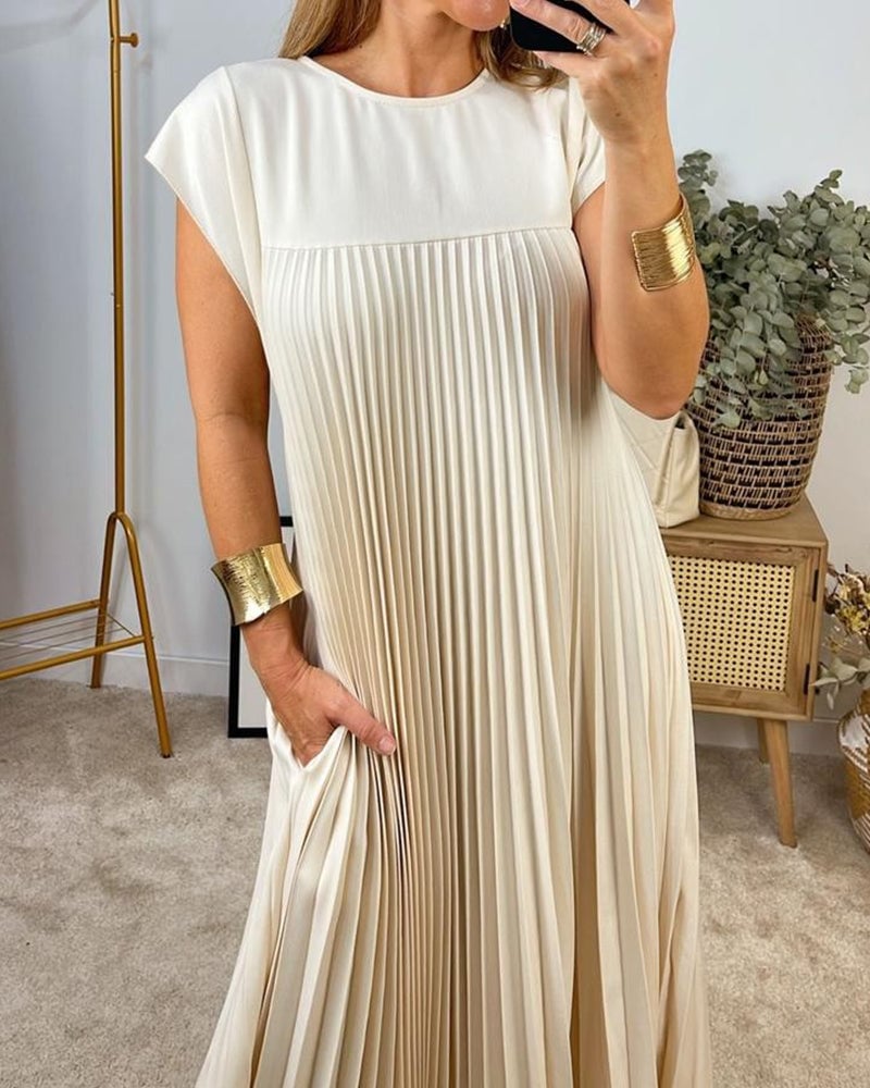 Talia | Short Sleeve Pleated Maxi Dress