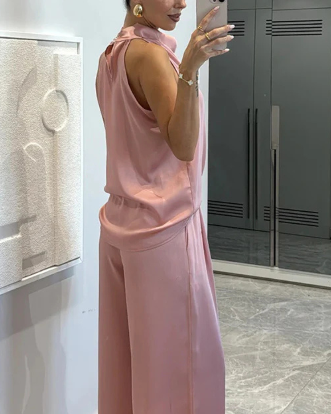 Talia | Elegant Satin Top And Pants Set