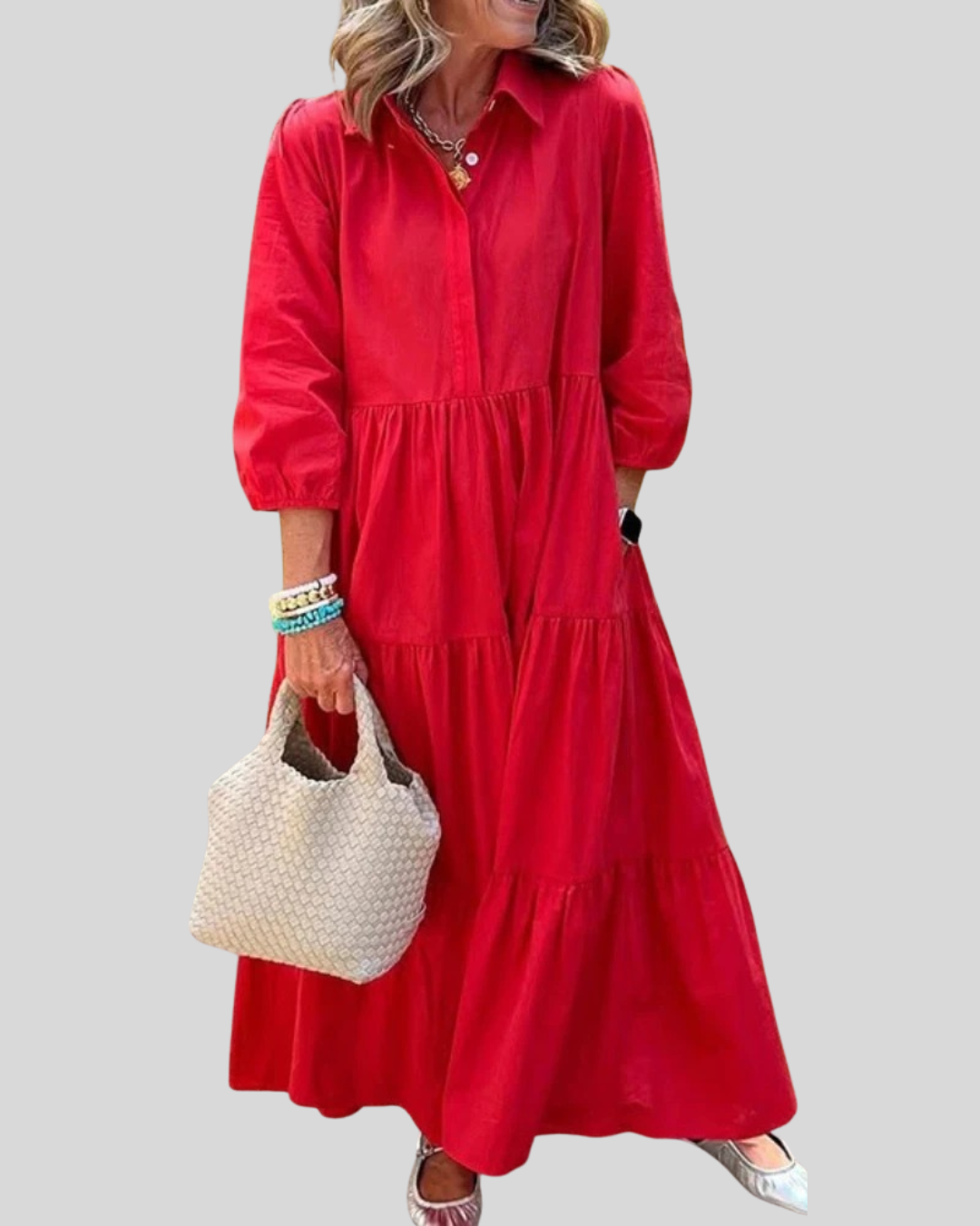 Talia | Button-Up Tiered Maxi Dress With Pockets