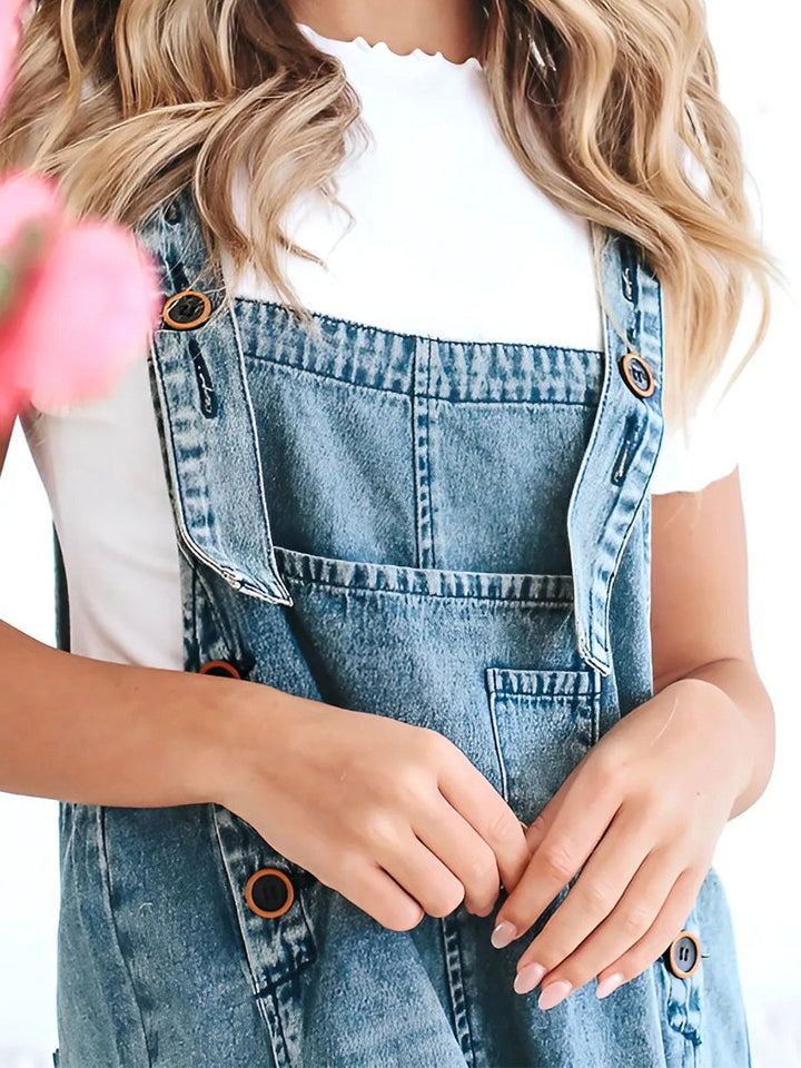 Talia | Loose Fit Denim Dungarees in Distressed Look