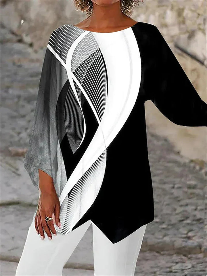 Talia | Round Neck & Long Sleeve Printed Shirt