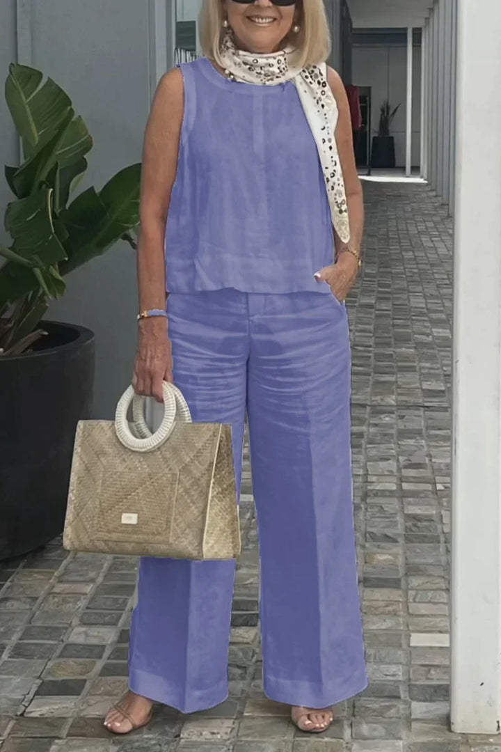 Talia | ZURI COTTON AND LINEN SLEEVELESS SUIT