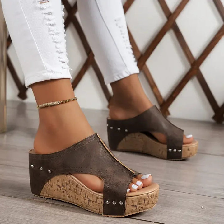 Talia | Elegant Rubber Sole Buckle Wedge Sandals