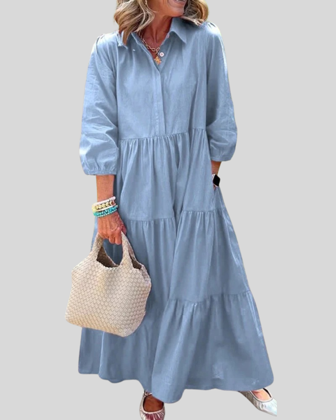 Talia | Button-Up Tiered Maxi Dress With Pockets