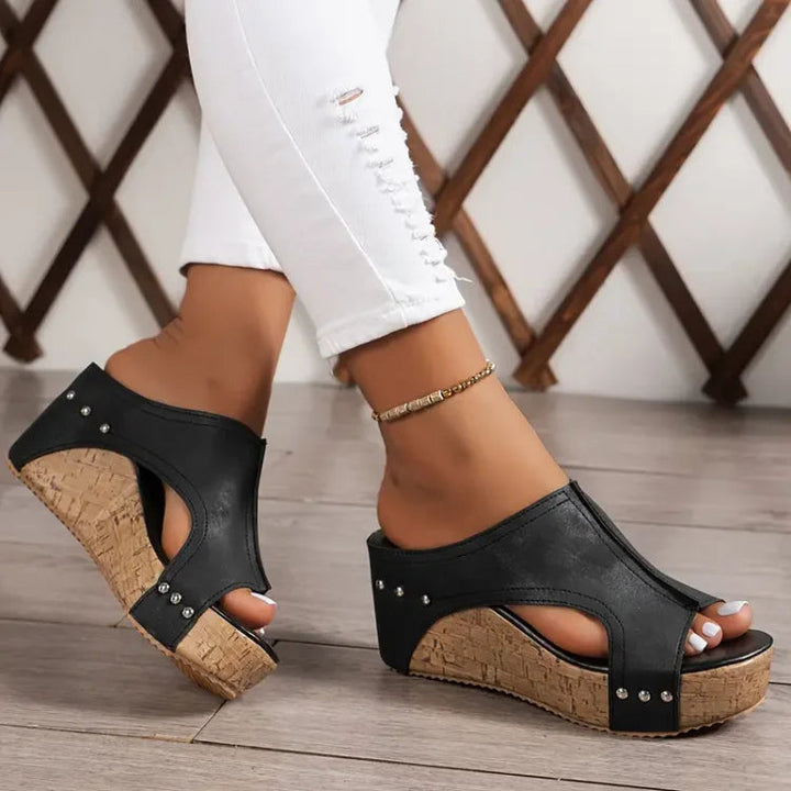 Talia | Elegant Rubber Sole Buckle Wedge Sandals
