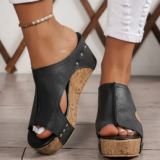 Talia | Elegant Rubber Sole Buckle Wedge Sandals