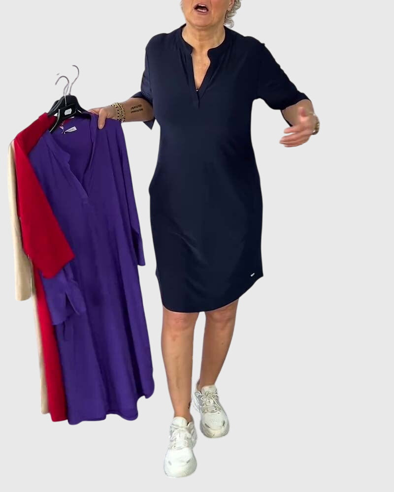 Talia | Solid V-Neck Dress