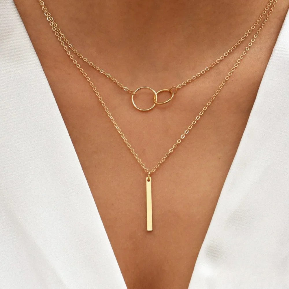 Talia | Retro Gold Double Circle Pendant Necklace