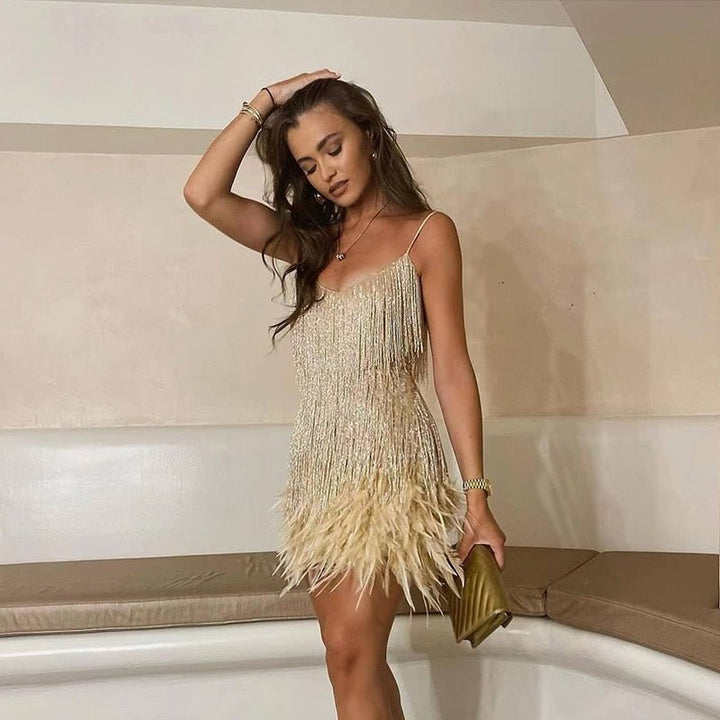 Talia | Modern Feathered Party Dress for Night Out