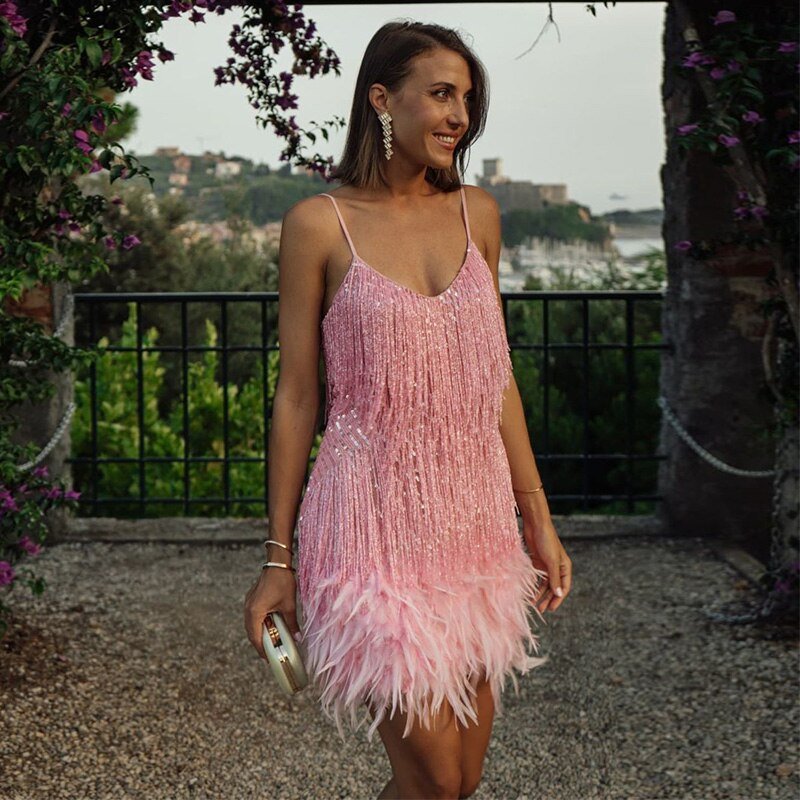 Talia | Modern Feathered Party Dress for Night Out