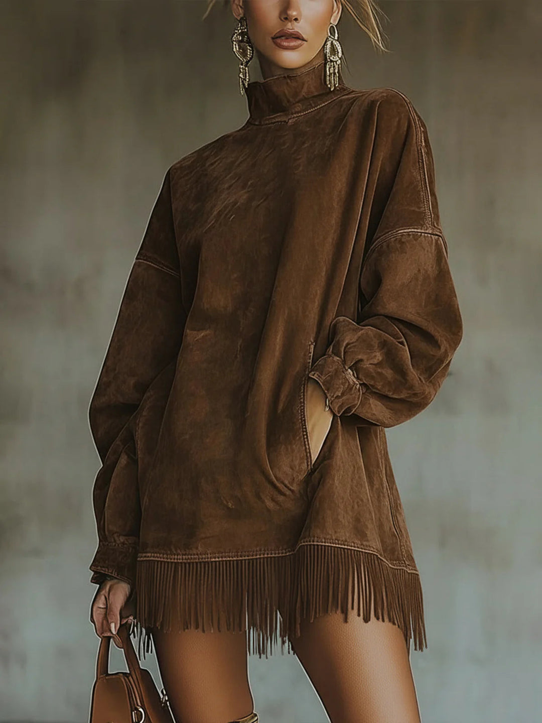Talia | Cozy Suede Fringe Dress