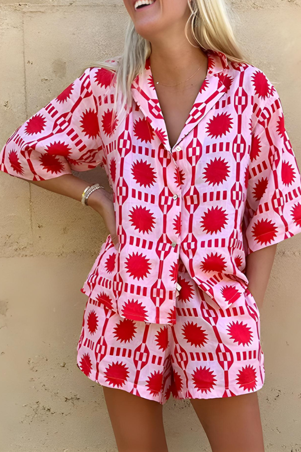 Talia | Beach Style Printed Shirt and Short Set