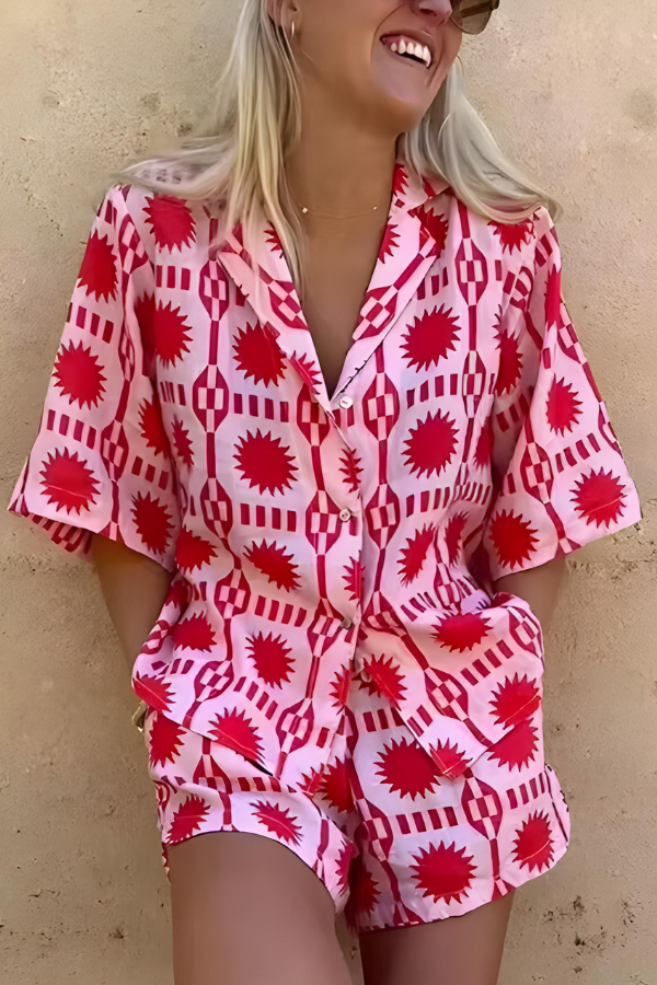 Talia | Beach Style Printed Shirt and Short Set