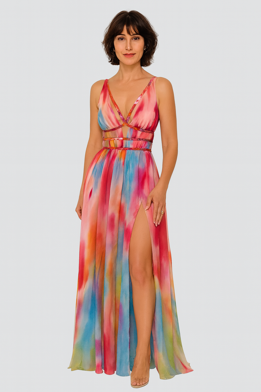 Talia | Vibrant Watercolor Cutout Maxi Dress