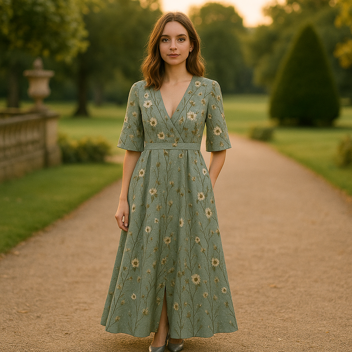 Talia | Elegant V-Neck Belted Boho Dress