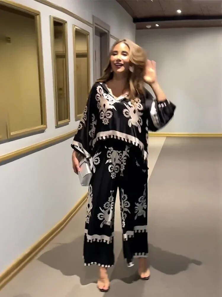 Talia | Irregular Print Trousers Set