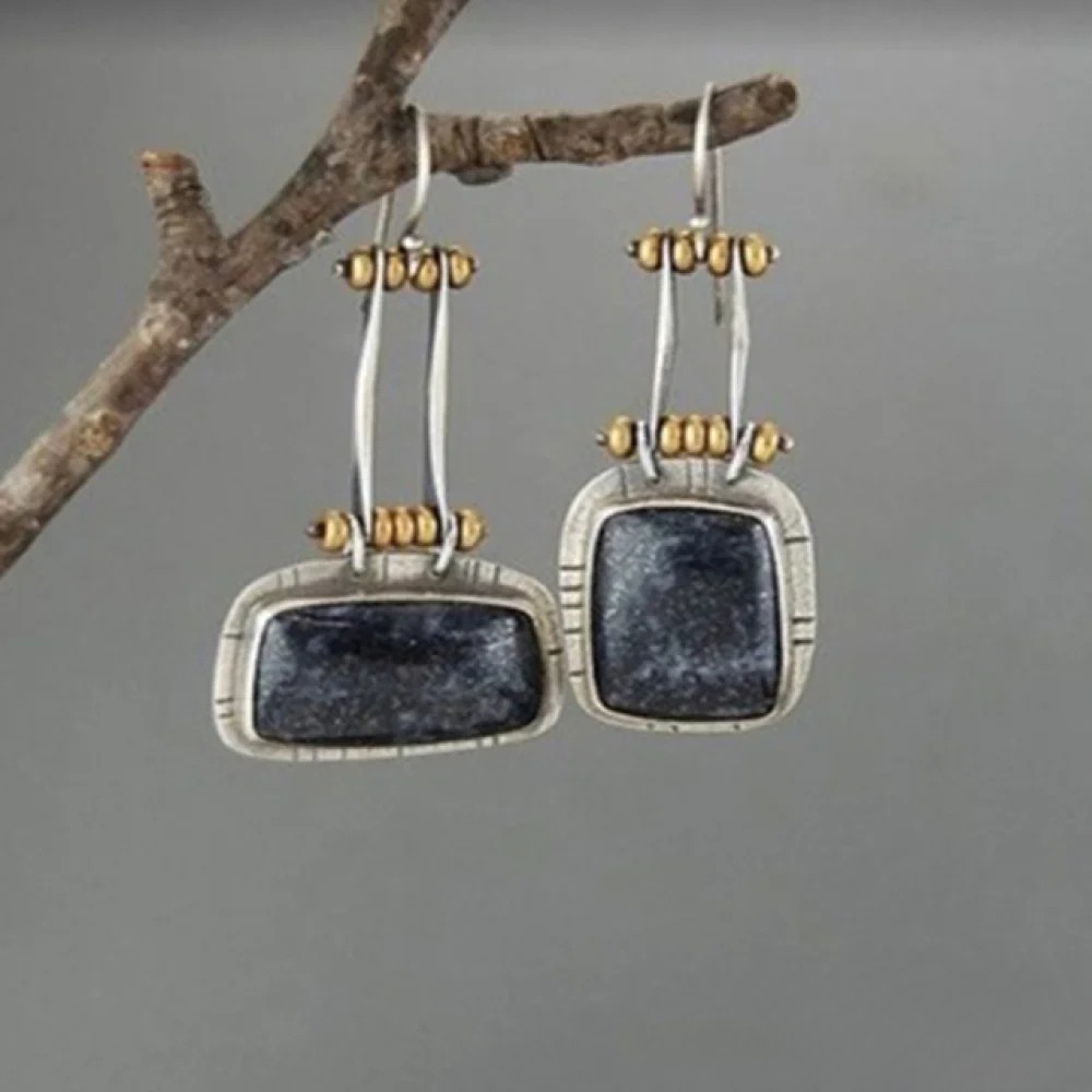 Talia | Retro Midnight Silver Earrings