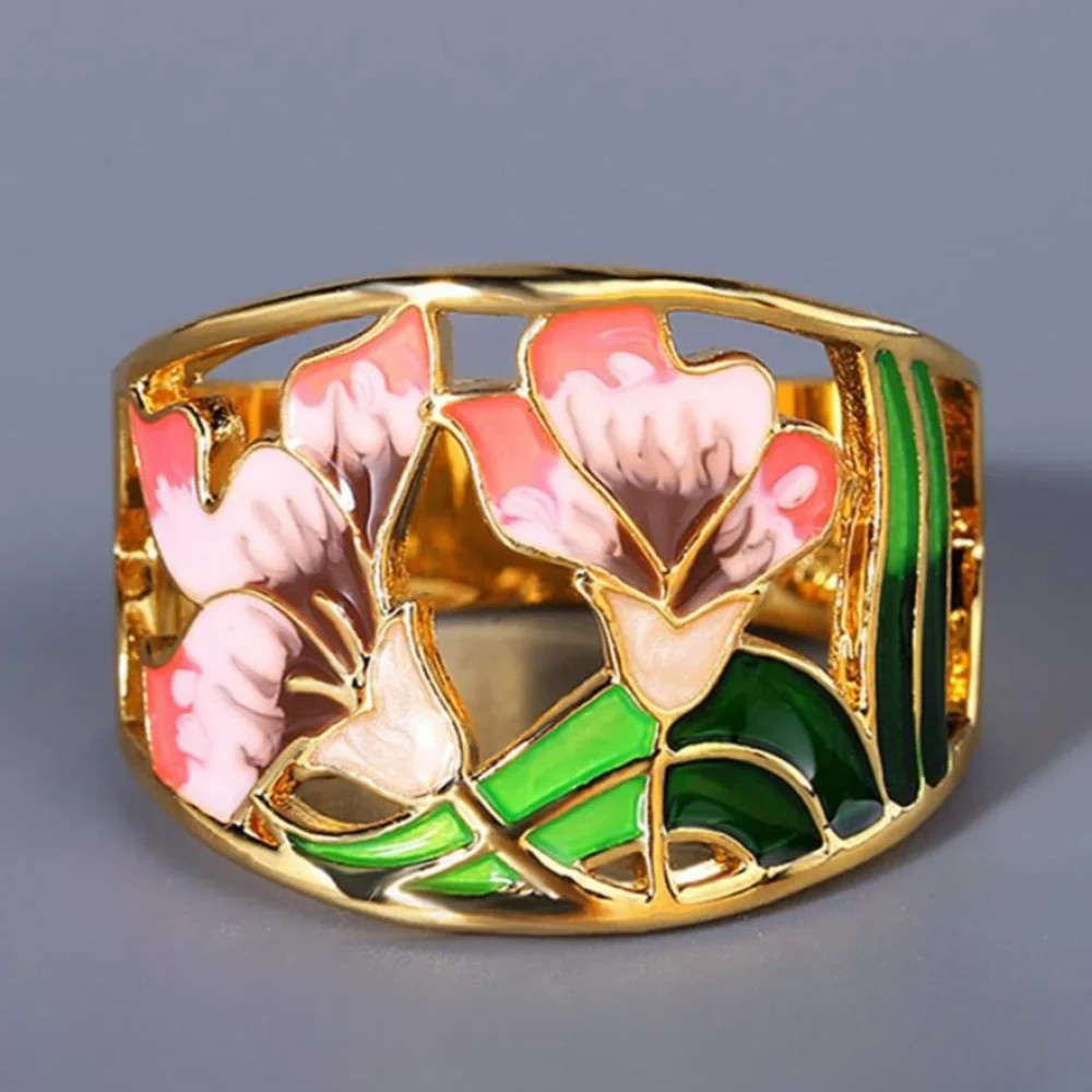 Talia | Retro Gold Enamel Flower Ring