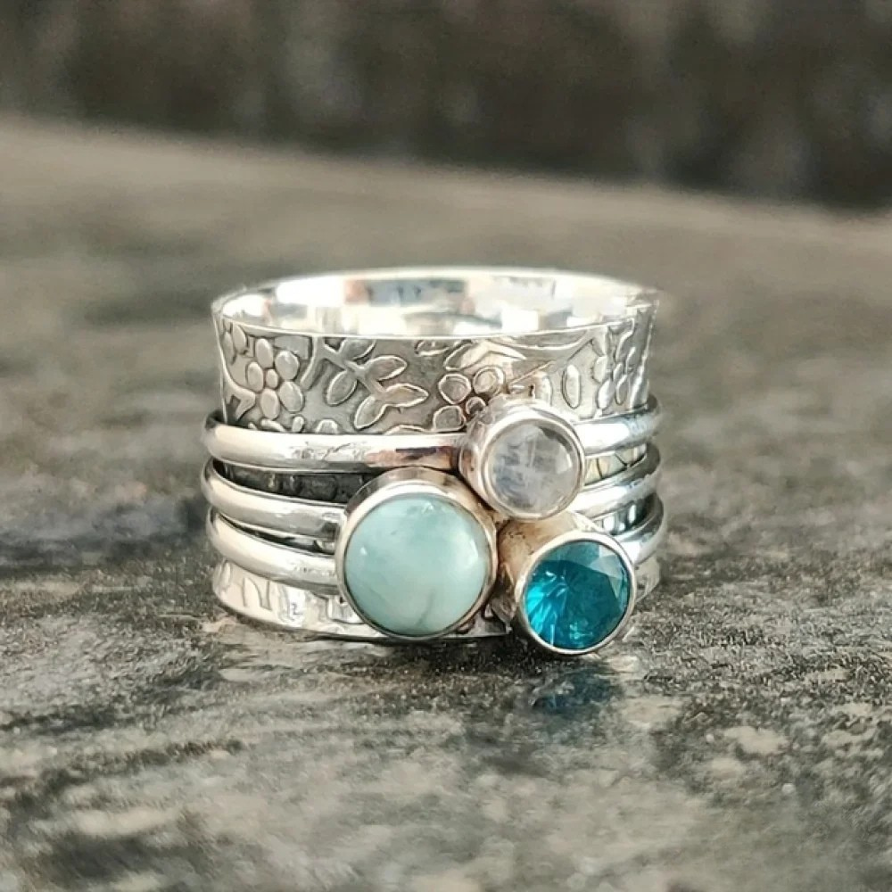 Talia | Retro Natural Blue Stone Ring