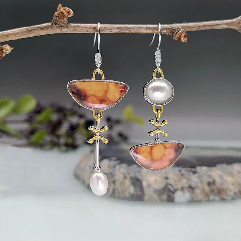 Talia | Retro Natural Orange Stone Earrings