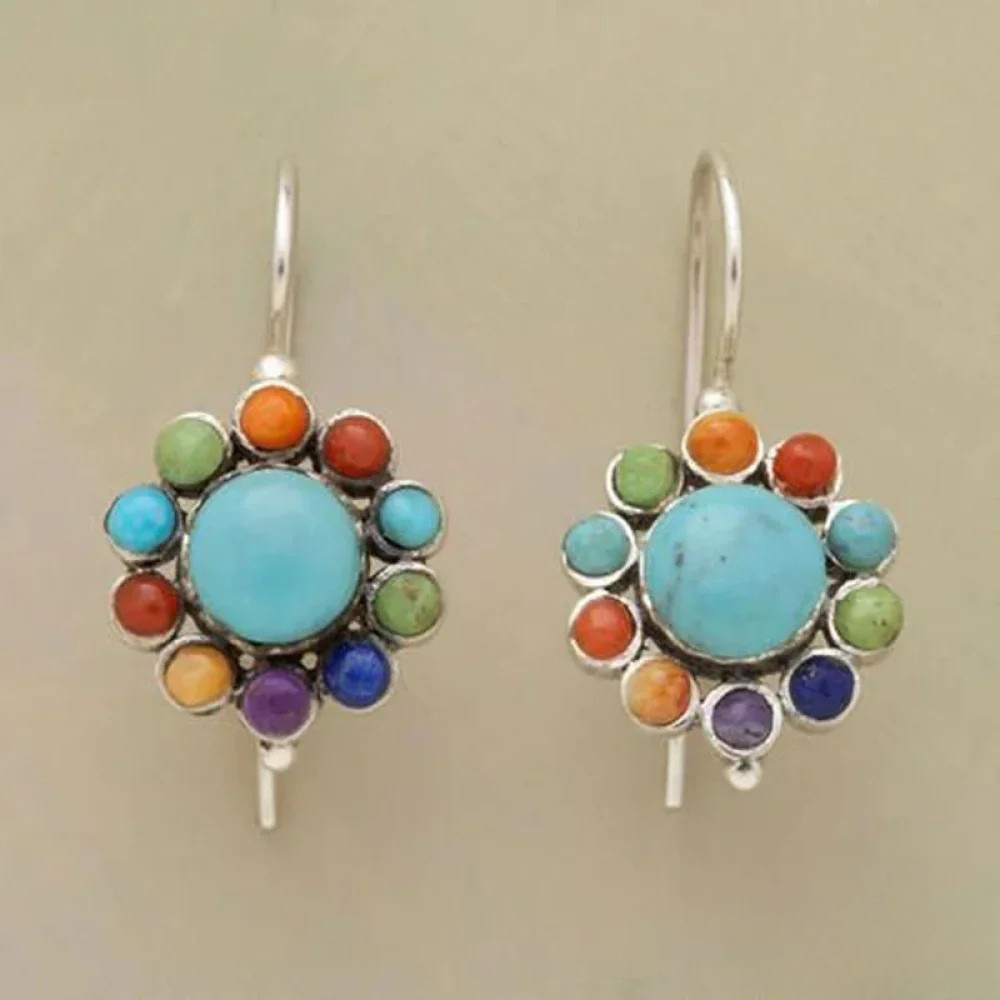 Talia | Multicolored Round Earrings in Turquoise