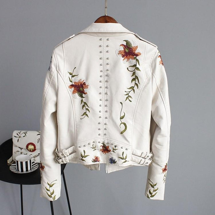 Talia | Trendy Embroidered Leather Jacket