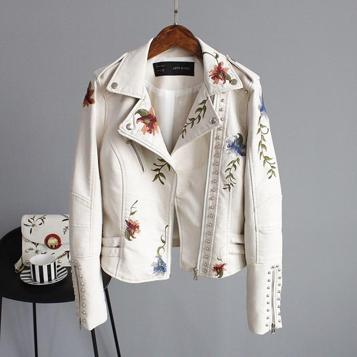 Talia | Trendy Embroidered Leather Jacket