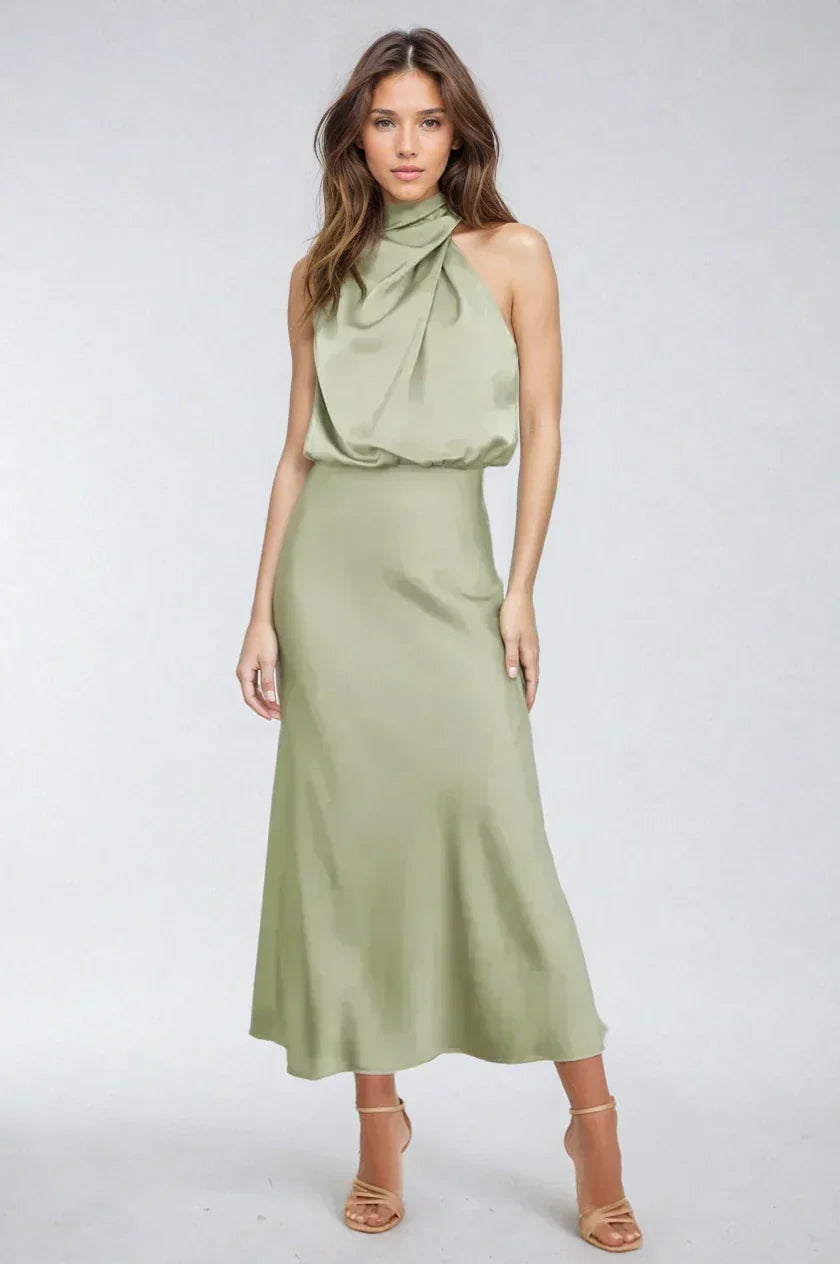 Talia | The Elegant Draped Halter Dress