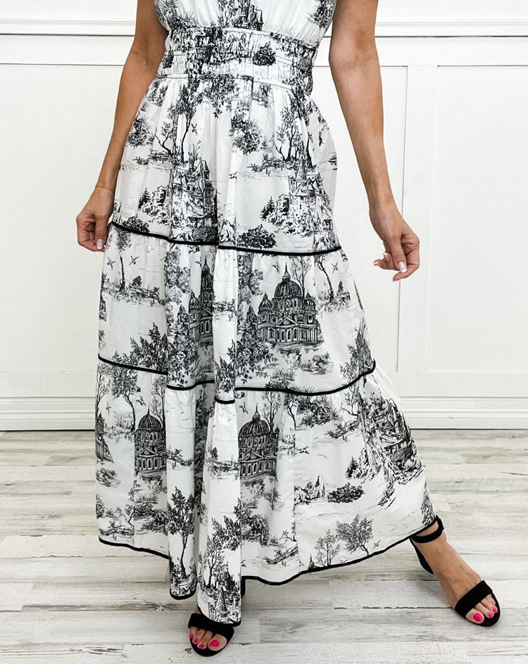 Talia | Classic Toile V-Neck Maxi Dress