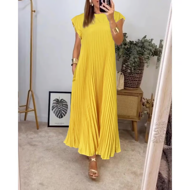 Talia | Short Sleeve Pleated Maxi Dress