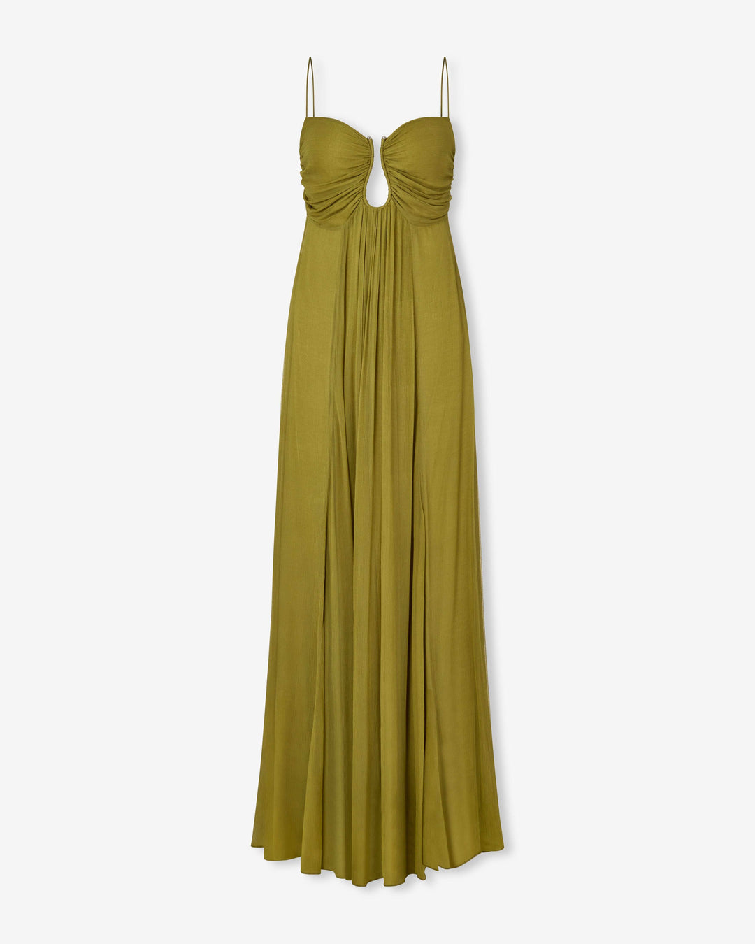 Talia | Sun-Washed Olive Ruched Maxi Dress