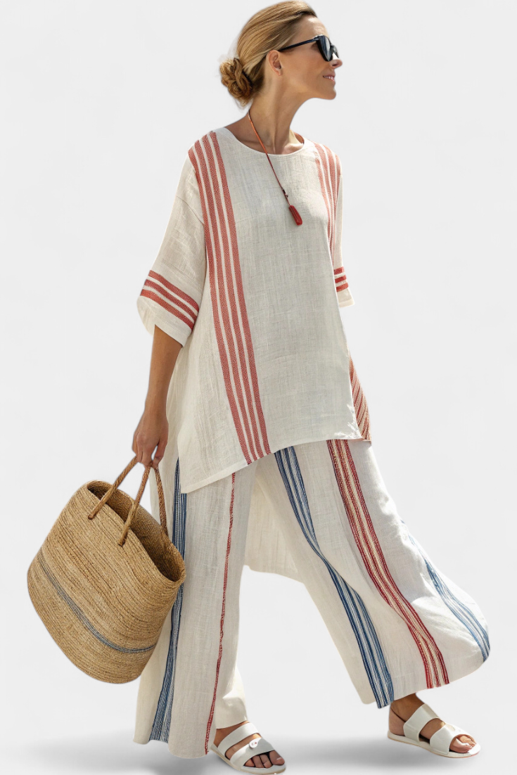 Talia | Sophisticated Multicolor Striped Top & Mediterranean Pants