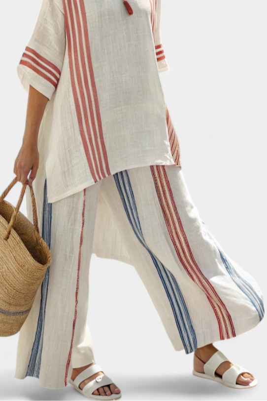 Talia | Sophisticated Multicolor Striped Top & Mediterranean Pants
