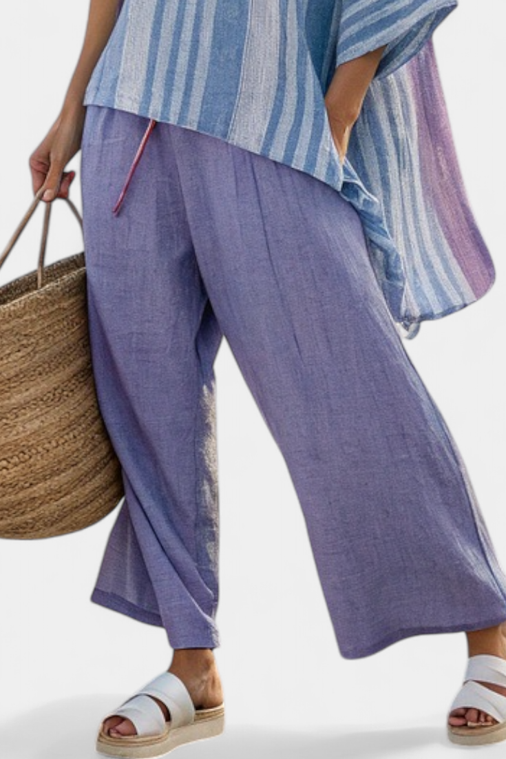 Talia | Elegant Lavender & Sky Blue Top & Linen Pants