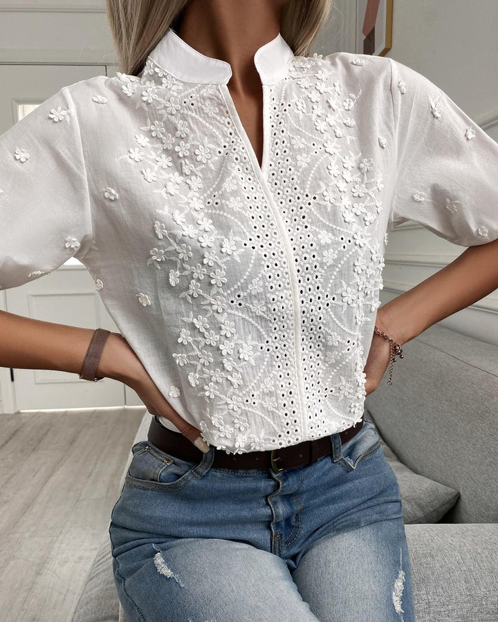 Talia | Embroidered Button-Front Blouse