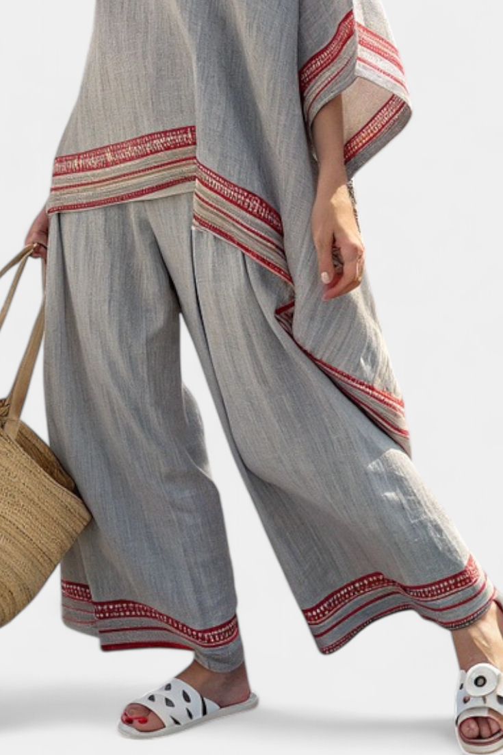Talia | Sophisticated Asymmetrical Blouse & Ethnic Wide-Leg Pants