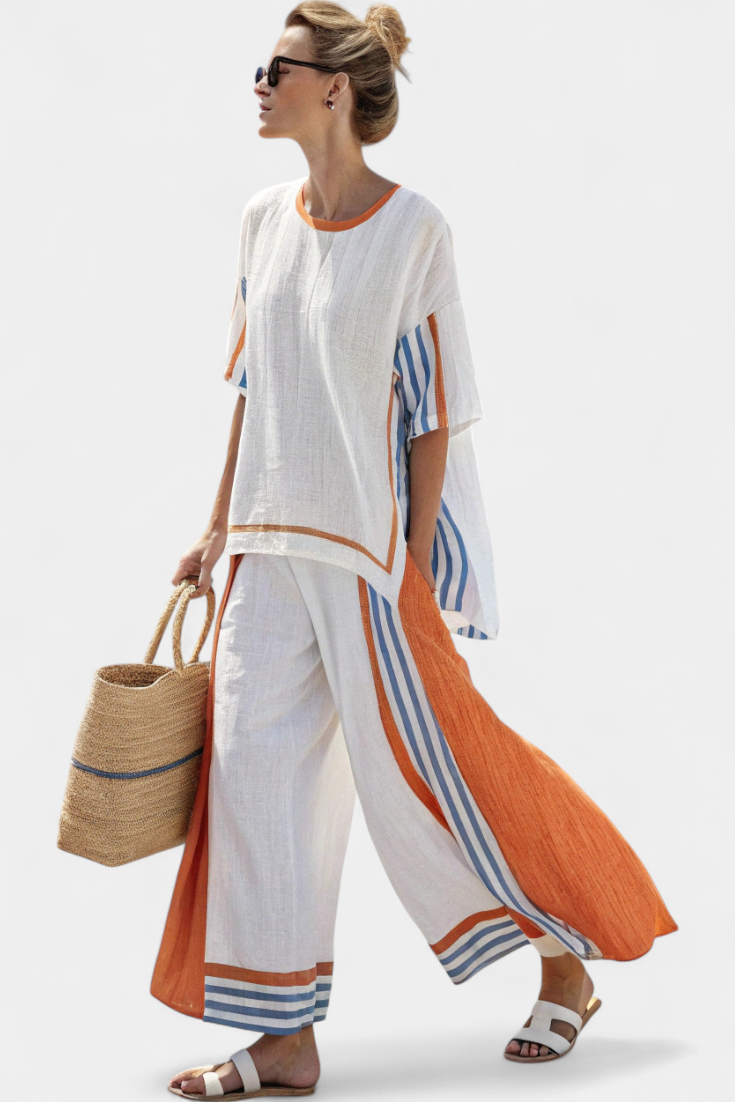 Talia | Comfortable Wide-Leg Striped Pants & Linen Top