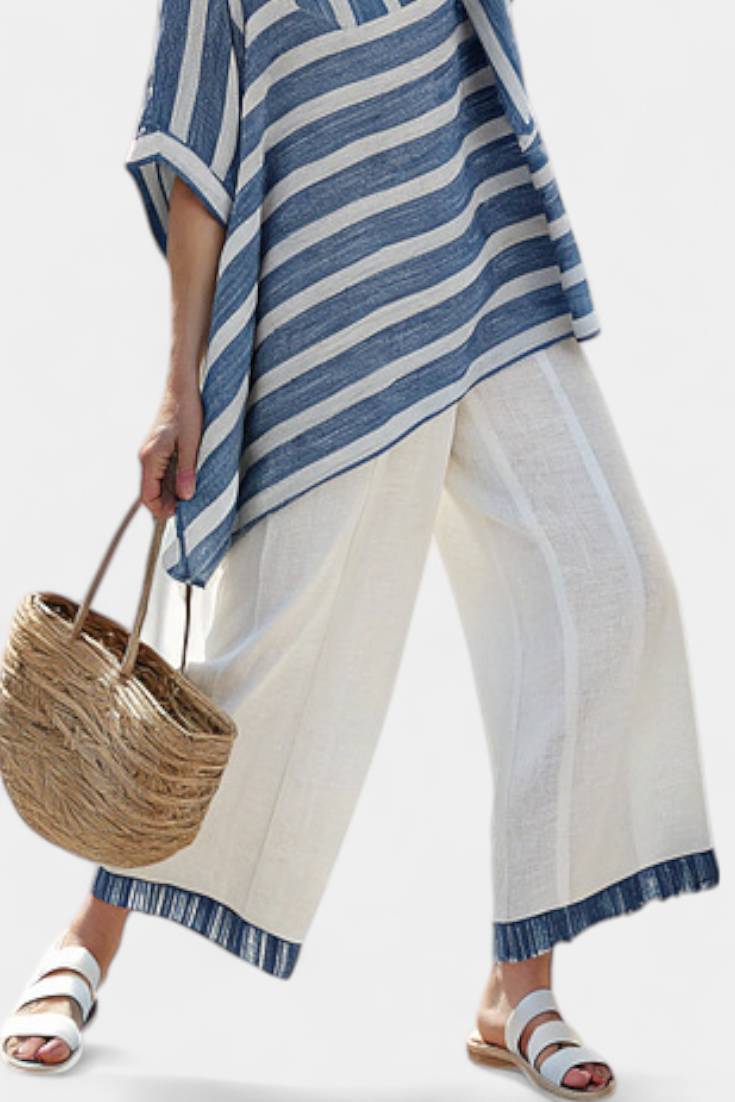 Talia | Sophisticated Blue Striped Top & Hem-Detailed Pants