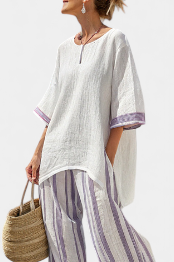 Talia | Comfortable Relaxed Blouse & Striped Bamboo Pants