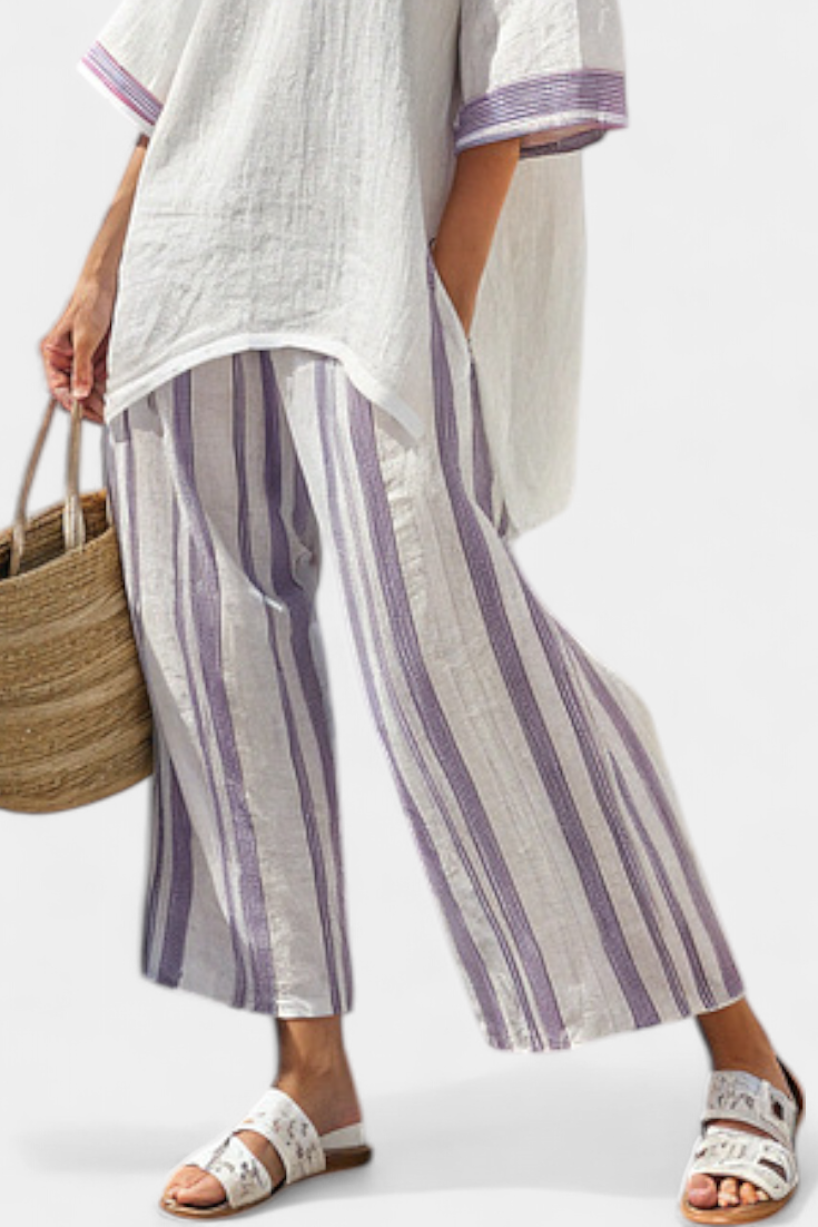 Talia | Comfortable Relaxed Blouse & Striped Bamboo Pants