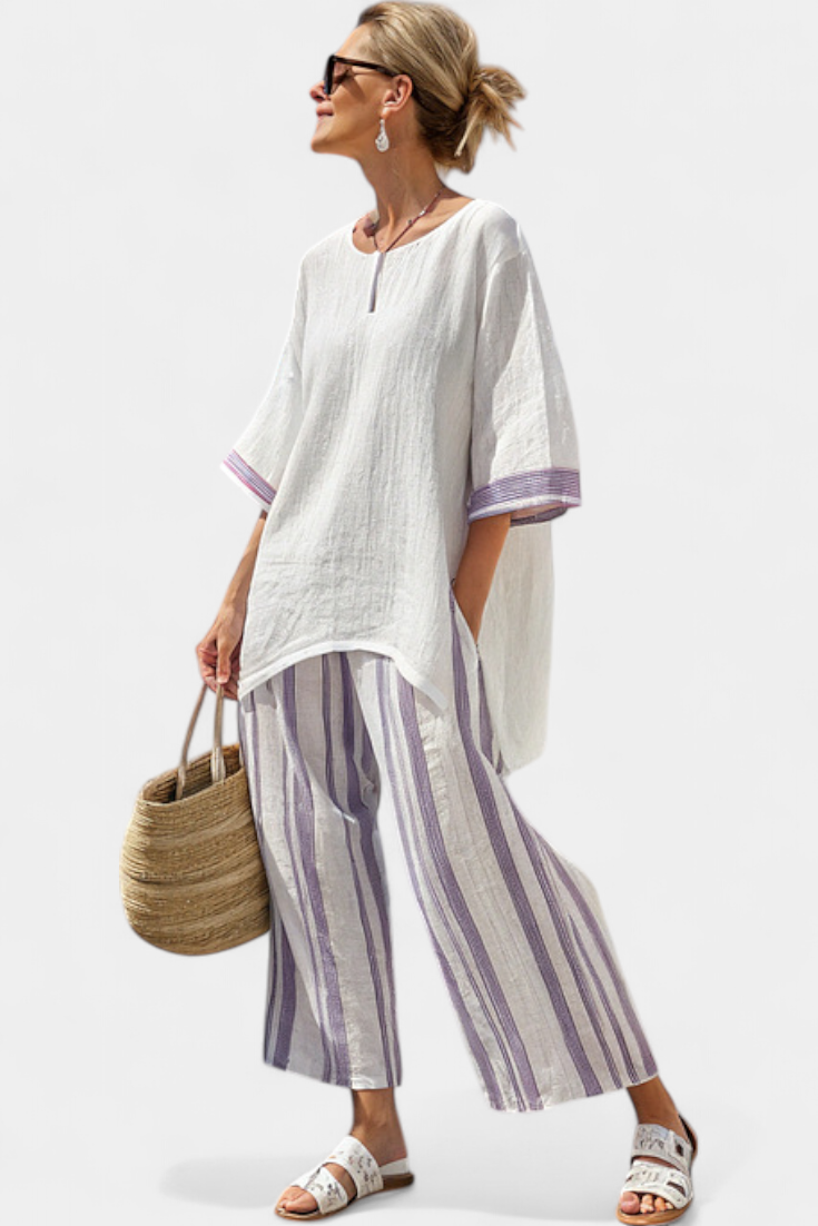 Talia | Comfortable Relaxed Blouse & Striped Bamboo Pants