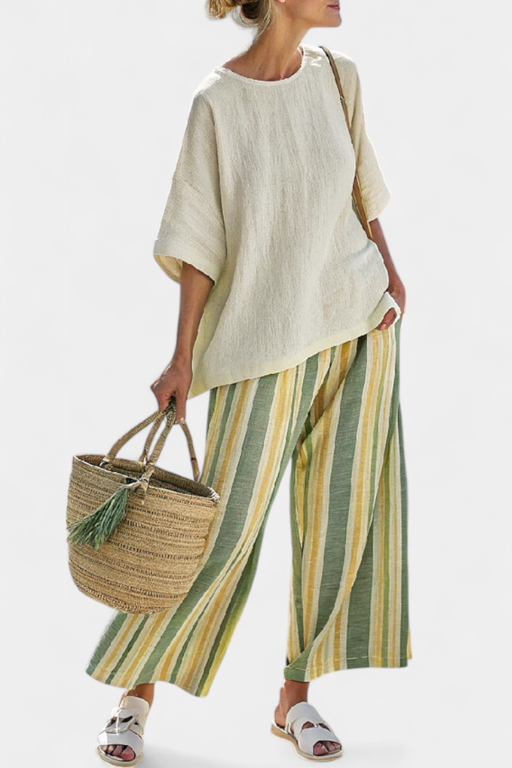 Talia | Sophisticated Top & Striped Linen Pants