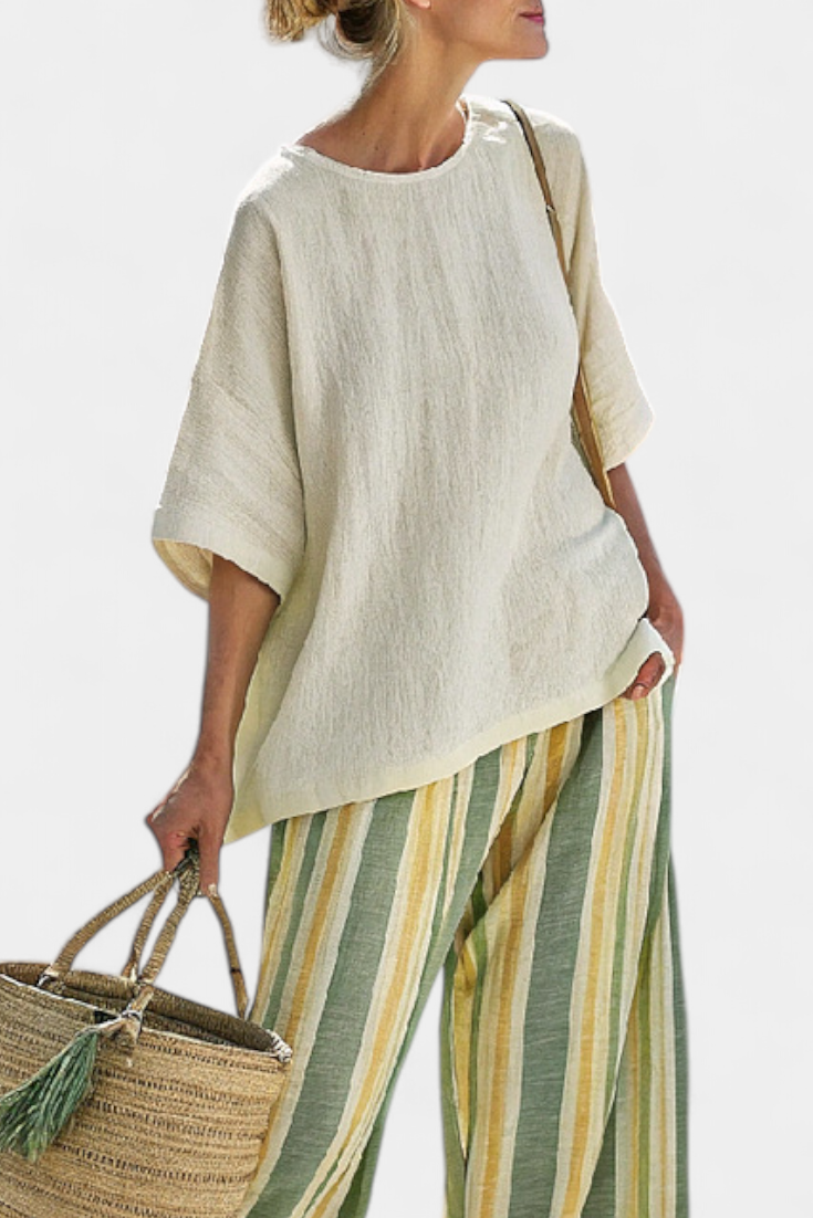 Talia | Sophisticated Top & Striped Linen Pants