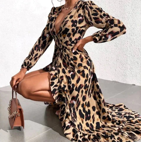 Talia | Leopard Print Autumn Maxi Dress