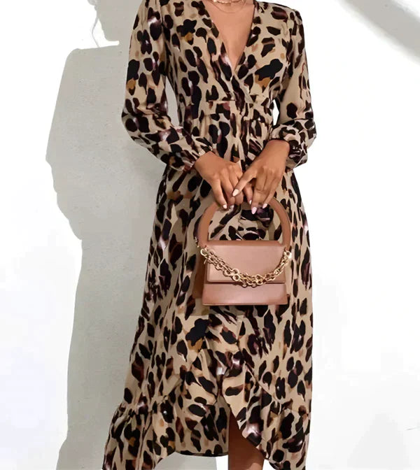 Talia | Leopard Print Autumn Maxi Dress
